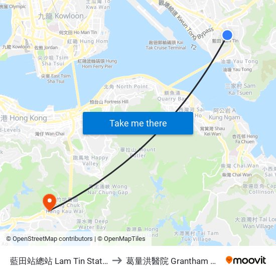 藍田站總站 Lam Tin Station B/T to 葛量洪醫院 Grantham Hospital map