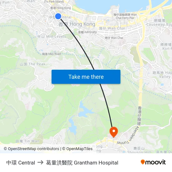 中環 Central to 葛量洪醫院 Grantham Hospital map