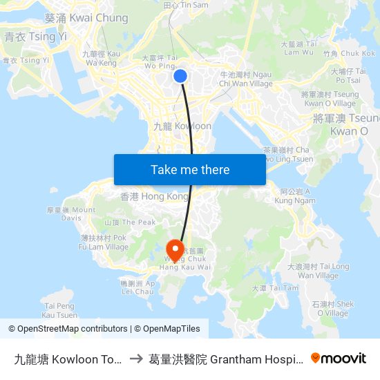 九龍塘 Kowloon Tong to 葛量洪醫院 Grantham Hospital map