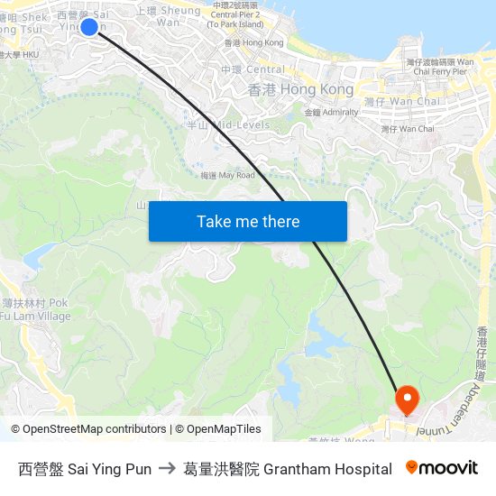 西營盤 Sai Ying Pun to 葛量洪醫院 Grantham Hospital map