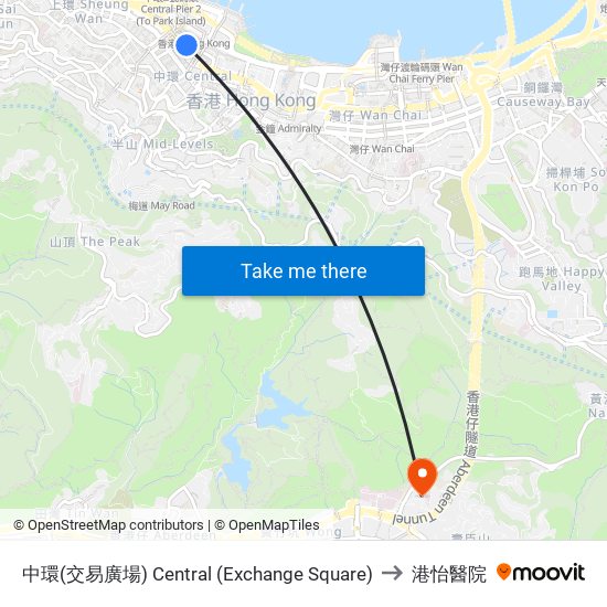 中環(交易廣場) Central (Exchange Square) to 港怡醫院 map