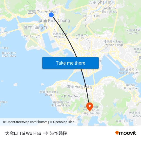 大窩口 Tai Wo Hau to 港怡醫院 map
