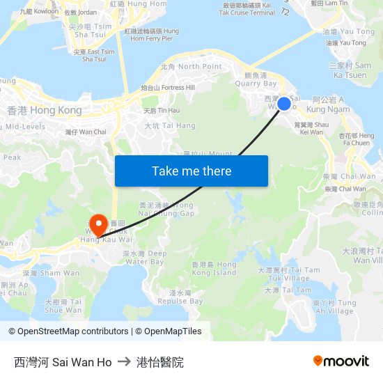 西灣河 Sai Wan Ho to 港怡醫院 map