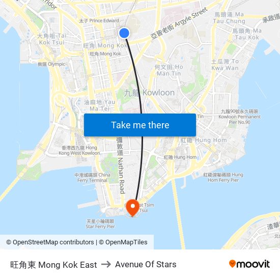 旺角東 Mong Kok East to Avenue Of Stars map
