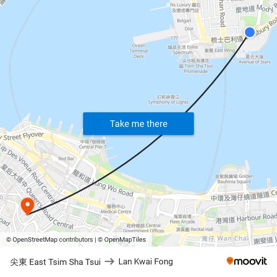 尖東 East Tsim Sha Tsui to Lan Kwai Fong map