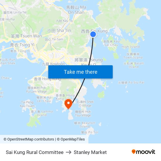 Sai Kung Rural Committee to Stanley Market map
