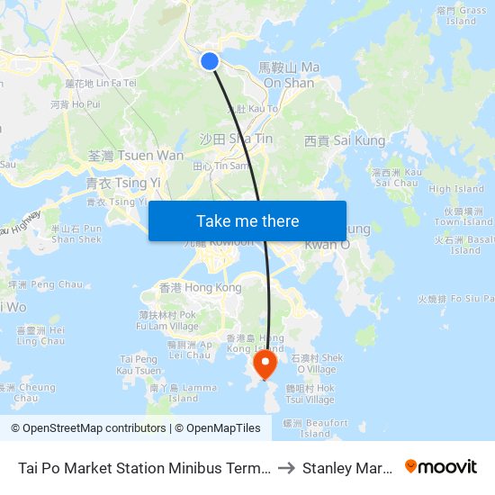 Tai Po Market Station Minibus Terminus to Stanley Market map