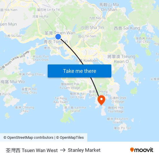 荃灣西 Tsuen Wan West to Stanley Market map