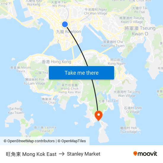 旺角東 Mong Kok East to Stanley Market map
