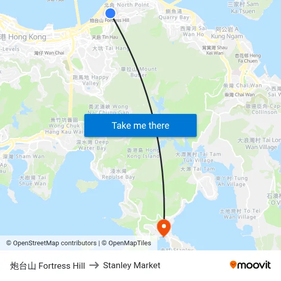 炮台山 Fortress Hill to Stanley Market map