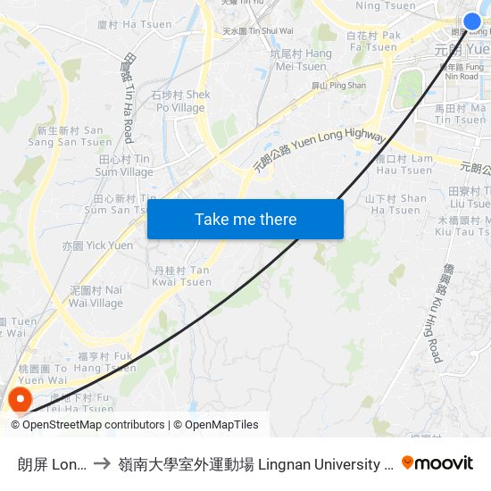 朗屏 Long Ping to 嶺南大學室外運動場 Lingnan University Outdoor Sports Field map