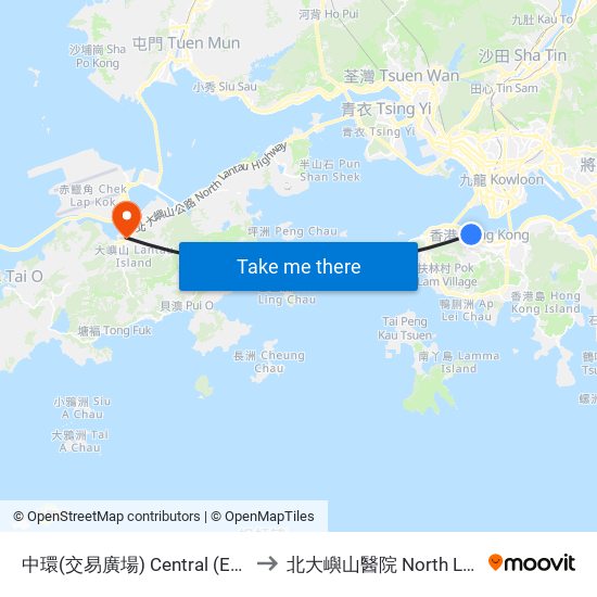中環(交易廣場) Central (Exchange Square) to 北大嶼山醫院 North Lantau Hospital map