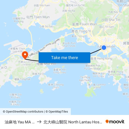 油麻地 Yau MA Tei to 北大嶼山醫院 North Lantau Hospital map