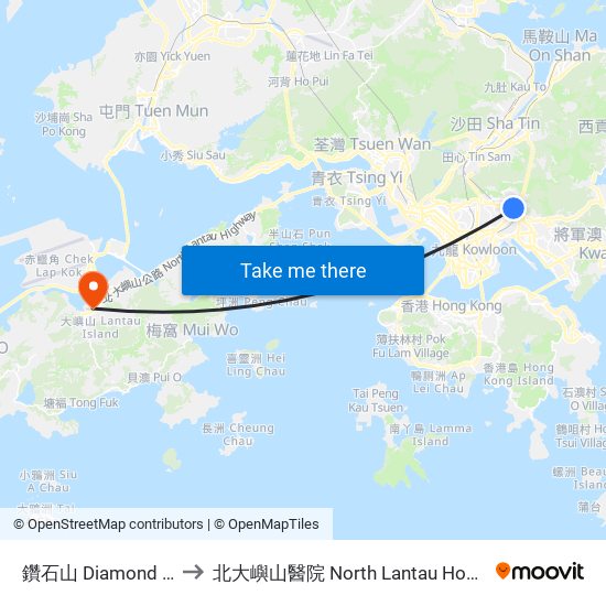 鑽石山 Diamond Hill to 北大嶼山醫院 North Lantau Hospital map
