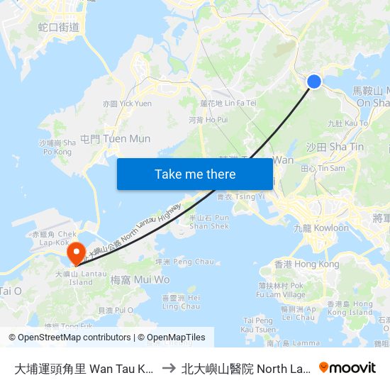 大埔運頭角里 Wan Tau Kok Lane Tai Po to 北大嶼山醫院 North Lantau Hospital map