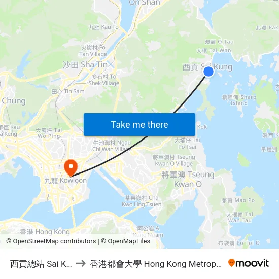 西貢總站 Sai Kung B/T to 香港都會大學 Hong Kong Metropolitan University map