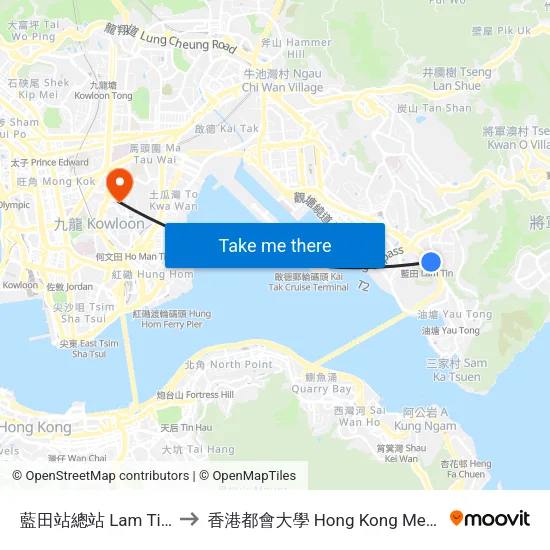 藍田站總站 Lam Tin Station B/T to 香港都會大學 Hong Kong Metropolitan University map