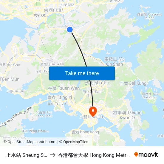 上水站 Sheung Shui Station to 香港都會大學 Hong Kong Metropolitan University map