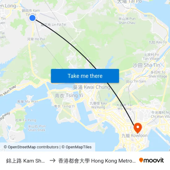 錦上路 Kam Sheung Road to 香港都會大學 Hong Kong Metropolitan University map