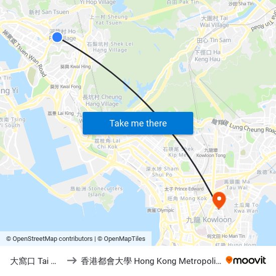 大窩口 Tai Wo Hau to 香港都會大學 Hong Kong Metropolitan University map