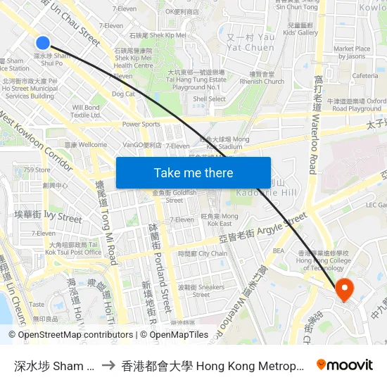 深水埗 Sham Shui Po to 香港都會大學 Hong Kong Metropolitan University map