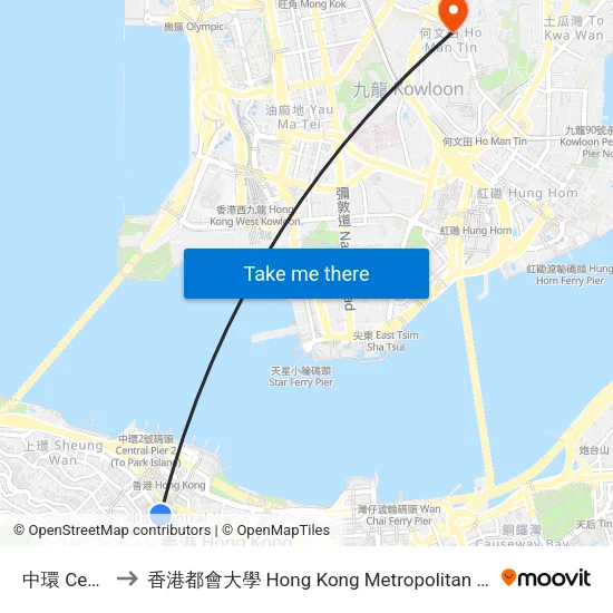 中環 Central to 香港都會大學 Hong Kong Metropolitan University map
