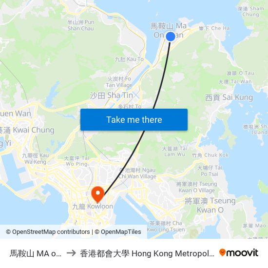 馬鞍山 MA on Shan to 香港都會大學 Hong Kong Metropolitan University map