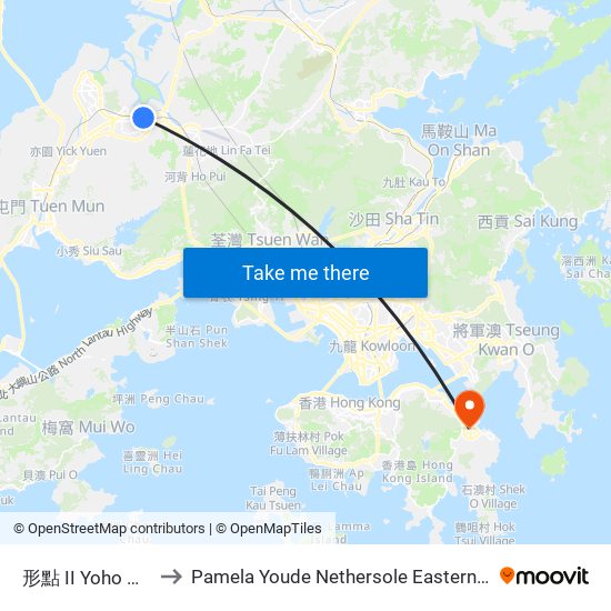 形點 II Yoho Mall II to Pamela Youde Nethersole Eastern Hospital map