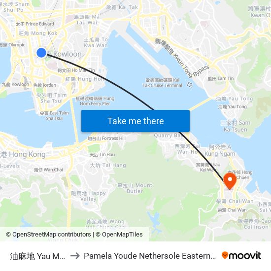 油麻地 Yau MA Tei to Pamela Youde Nethersole Eastern Hospital map