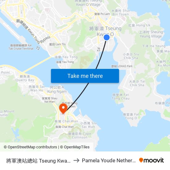 將軍澳站總站 Tseung Kwan O Station Bus Terminus to Pamela Youde Nethersole Eastern Hospital map