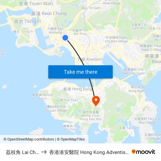 荔枝角 Lai Chi Kok to 香港港安醫院 Hong Kong Adventist Hospital map