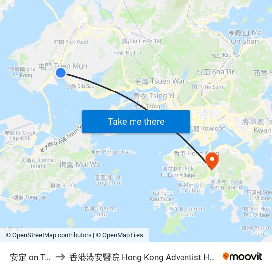 安定 on Ting to 香港港安醫院 Hong Kong Adventist Hospital map