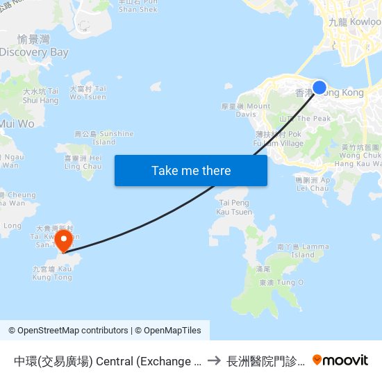 中環(交易廣場) Central (Exchange Square) to 長洲醫院門診大樓 map