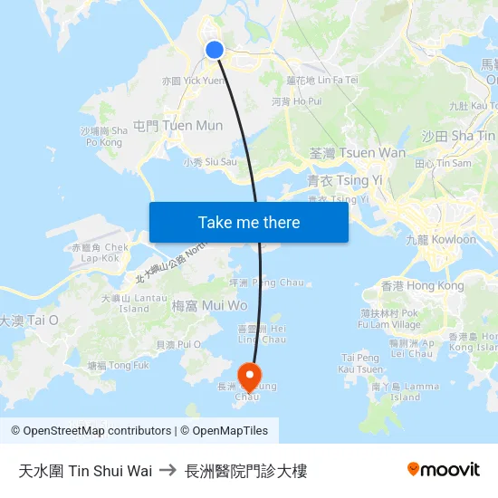 天水圍 Tin Shui Wai to 長洲醫院門診大樓 map