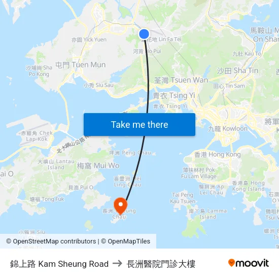 錦上路 Kam Sheung Road to 長洲醫院門診大樓 map