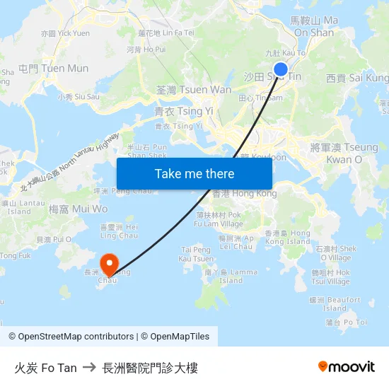 火炭 Fo Tan to 長洲醫院門診大樓 map
