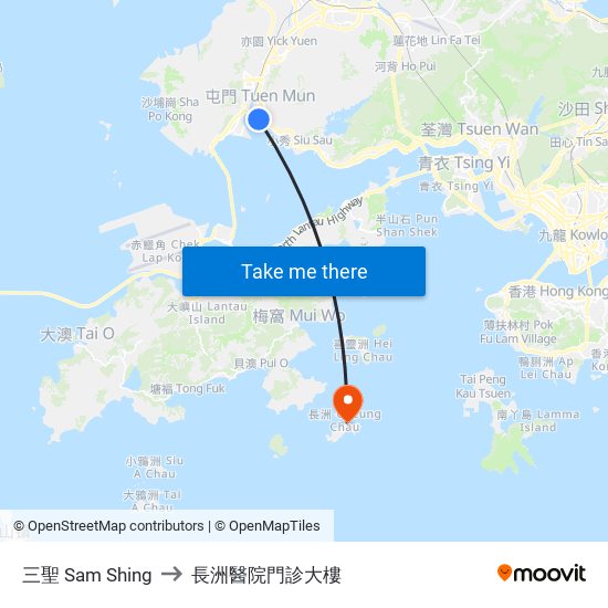 三聖 Sam Shing to 長洲醫院門診大樓 map