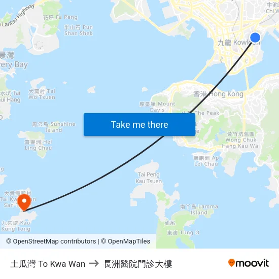 土瓜灣 To Kwa Wan to 長洲醫院門診大樓 map