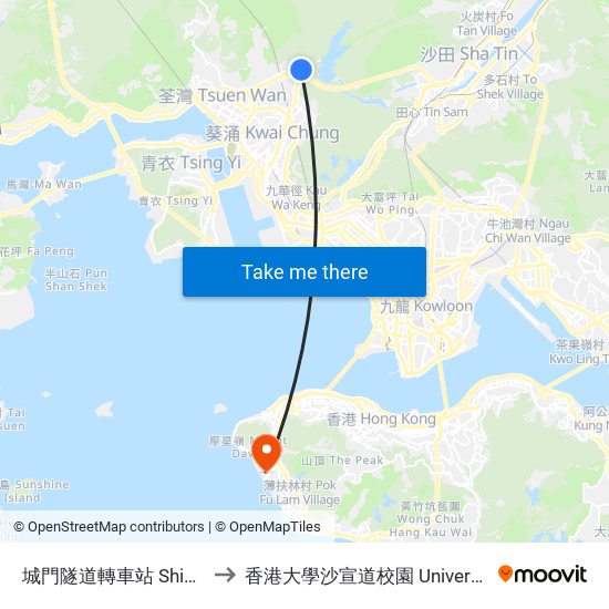 城門隧道轉車站 Shing Mun Tunnels Bus Interchange to 香港大學沙宣道校園 University Of Hong Kong Sassoon Road Campus map