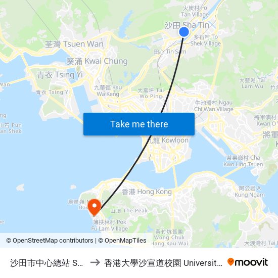 沙田市中心總站 Shatin Central Bus Terminus to 香港大學沙宣道校園 University Of Hong Kong Sassoon Road Campus map