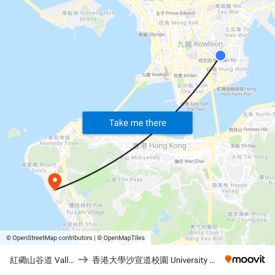 紅磡山谷道 Valley Road Hung Hom to 香港大學沙宣道校園 University Of Hong Kong Sassoon Road Campus map