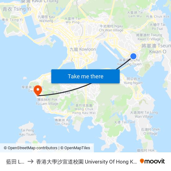 藍田 Lam Tin to 香港大學沙宣道校園 University Of Hong Kong Sassoon Road Campus map