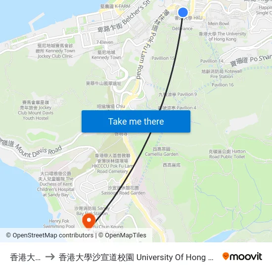 香港大學 Hku to 香港大學沙宣道校園 University Of Hong Kong Sassoon Road Campus map