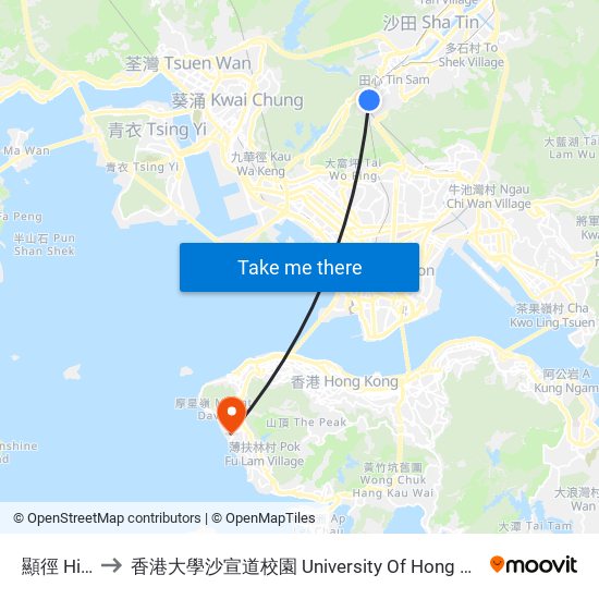 顯徑 Hin Keng to 香港大學沙宣道校園 University Of Hong Kong Sassoon Road Campus map