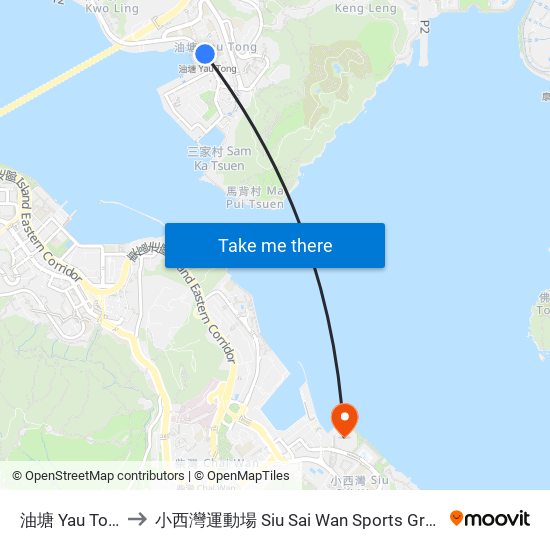 油塘 Yau Tong to 小西灣運動場 Siu Sai Wan Sports Ground map