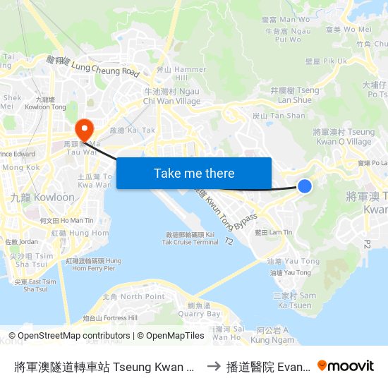 將軍澳隧道轉車站 Tseung Kwan O Tunnel Bus Interchange to 播道醫院 Evangel Hospital map