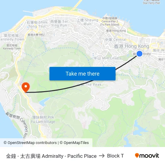 金鐘 - 太古廣場 Admiralty - Pacific Place to Block T map