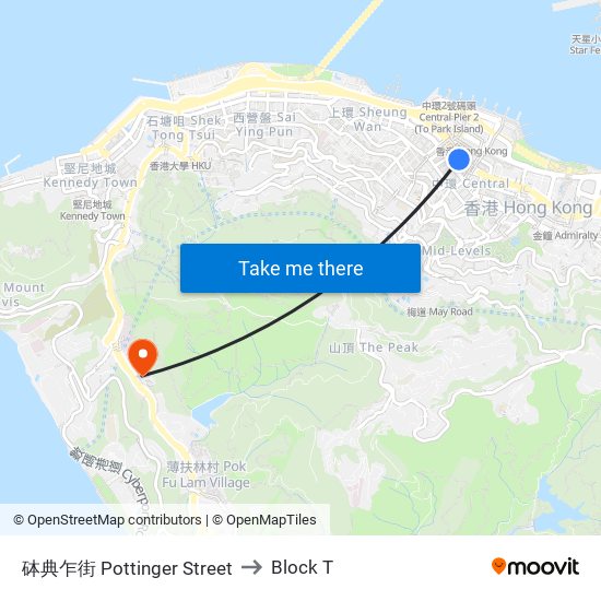 砵典乍街 Pottinger Street to Block T map