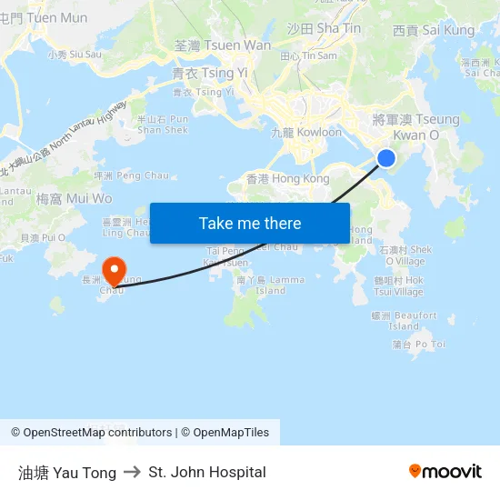 Yau Tong to St. John Hospital map