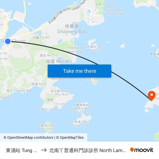 東涌站 Tung Chung Station to 北南丫普通科門診診所 North Lamma General Out-Patient Clinic map